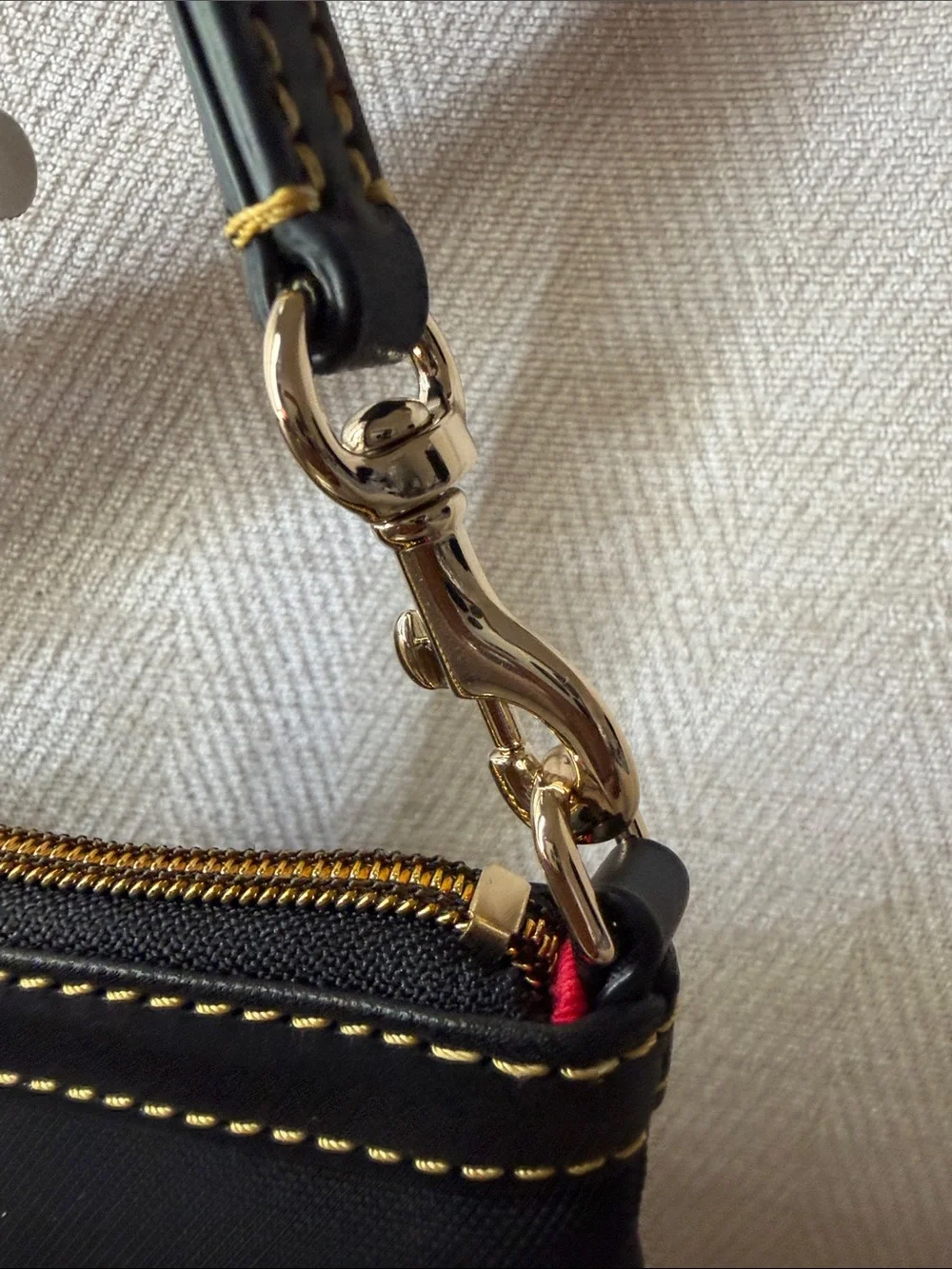 Dooney & Bourke Black Shoulder Wristlet with Contrast Stitching